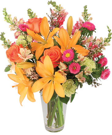 Sunset Lilies & Roses Flower Arrangement in Winnsboro, SC | Maggie's Floral